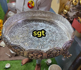 Nayantara,  Antique Finish German silver washable elephant leg plate ideal for wedding decor or Pooja decor -SILLA001EL