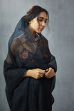 Black shade Pure organza Saree with heavy embroidery thread work all over and digital print silk blouse-GARI001BOS