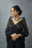 Black shade Pure organza Saree with heavy embroidery thread work all over and digital print silk blouse-GARI001BOS
