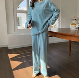 Light Blue   Beautiful Women Pajama Sets Flannel Solid Plus Velvet Thicker Home wear -PANK001LB