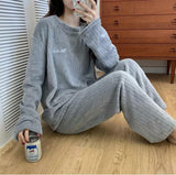 Grey  Beautiful Women Pajama Sets Flannel Solid Plus Velvet Thicker Home wear -PANK001