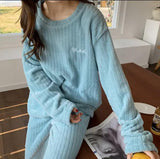 Light Blue   Beautiful Women Pajama Sets Flannel Solid Plus Velvet Thicker Home wear -PANK001LB