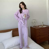 Lilac  Beautiful Women Pajama Sets Flannel Solid Plus Velvet Thicker Home wear -PANK001L
