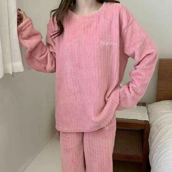 Pink  Beautiful Women Pajama Sets Flannel Solid Plus Velvet Thicker Home wear -PANK001PK