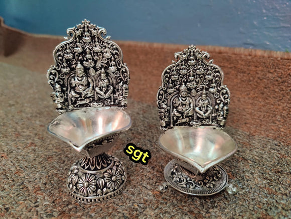 Elegant Antique finish German Silver Kuber Lakshmi Diya -SILLA01KL