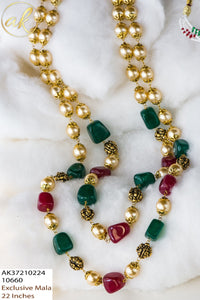 Mohini , Elegant Pink ,Green and Pearl double stranded chain for women -LR001PCG