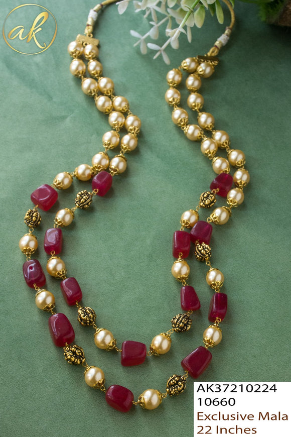 Elegant Pink and Pearl double stranded chain for women -LR001PC
