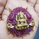 Purple Shade Carved Stone Statement Pendant with Goddess Lakshmi for Women -LR001CSPPL