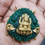 Jade Green Shade Carved Stone Statement Pendant with Goddess Lakshmi for Women -LR001CSPG
