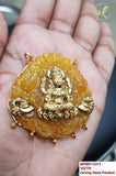 Yellow Shade Carved Stone Statement Pendant with Goddess Lakshmi for Women -LR001CSPY
