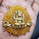 Yellow Shade Carved Stone Statement Pendant with Goddess Lakshmi for Women -LR001CSPY