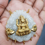 White Shade Carved Stone Statement Pendant with Goddess Lakshmi for Women -LR001CSPW