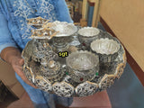 Dhan Lakshmi, Elegant Antique Fnish German Silver Puja Thali Set-SILA001PT
