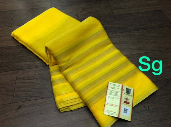 Yellow  Exclusive Pure Mysore Wrinkle crepe silk Saree with Half Zari Lines Pattern with Rich Pallu and Blouse-PDS001MLPY
