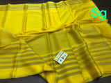 Yellow  Exclusive Pure Mysore Wrinkle crepe silk Saree with Half Zari Lines Pattern with Rich Pallu and Blouse-PDS001MLPY