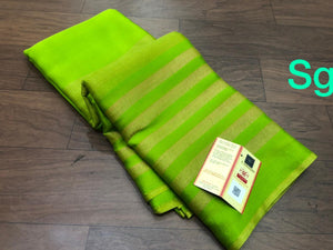Parrot Green Exclusive Pure Mysore Wrinkle crepe silk Saree with Half Zari Lines Pattern with Rich Pallu and Blouse-PDS001MLPA