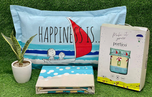 Happiness  ,Kids Panel Print King Size Bedsheet Set-SARA001PB