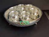Lalitha, elegant German Silver Plate with 6 prasadam Bowls-CZY001PB