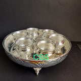 Lalitha, elegant German Silver Plate with 6 prasadam Bowls-CZY001PB