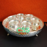Lalitha, elegant German Silver Plate with 6 prasadam Bowls-CZY001PB