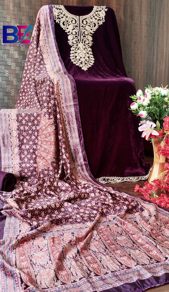 Pure Velvet Designer Salwar Suit Material with Pamina Bottom-RIDA001VSA