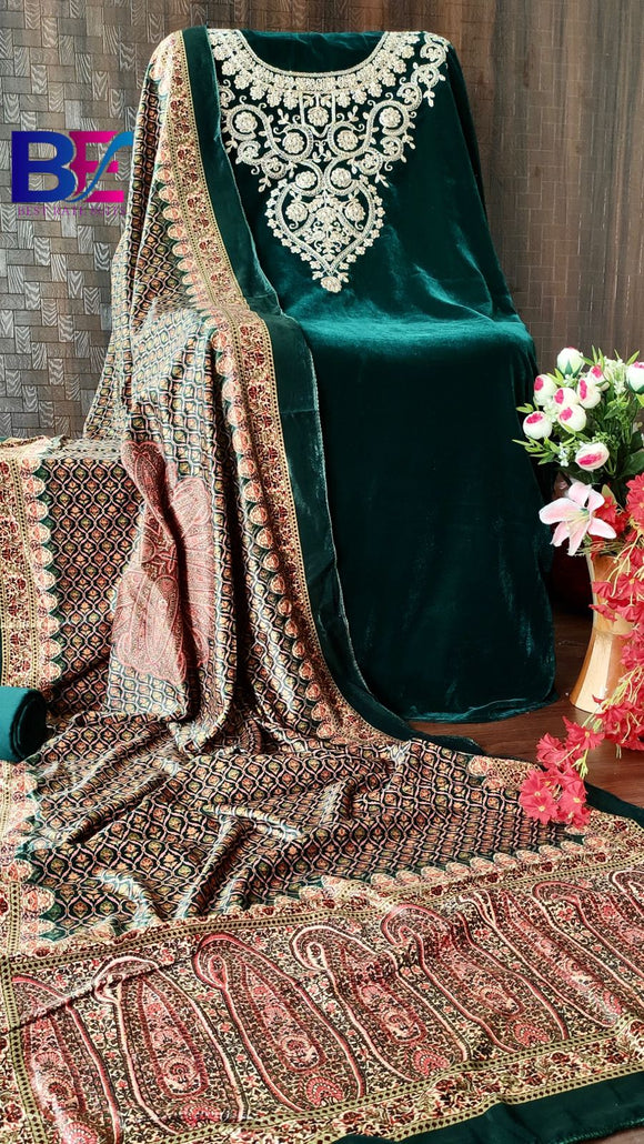 Pure Velvet Designer Salwar Suit Material with Pashmina Bottom-RIDA001VSE