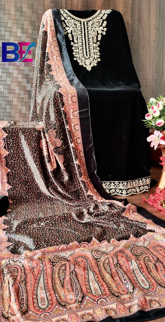 Pure Velvet Designer Salwar Suit Material with Pashmina Bottom-RIDA001VSD