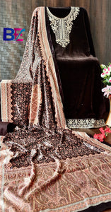 Pure Velvet Designer Salwar Suit Material with Pashmina Bottom-RIDA001VSB