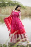 Pink and Red Colored Party Wear Gown in Organza Material-TANI001PWG