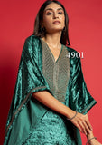 Design 4901,Sea Green Velvet Kaftan with Velvet Bottom-ANJA001VSG