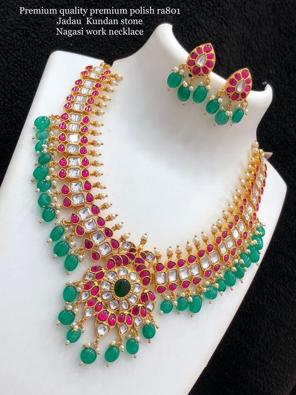 Mahima, Premium Quality Jadau Kundan Nagashi Work Necklace Set for Women -ART001NSB