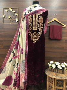 Maroon shade Elegant Velvet Salwar Suit Material For Women-RIDA001VSA