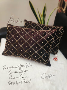 "Glitter" Embroidered  Sequins Work on Sparkle Velvet Cushions-GIRI001CCCB