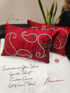 "Glitter" Embroidered  Sequins Work on Sparkle Velvet Cushions-GIRI001CCM