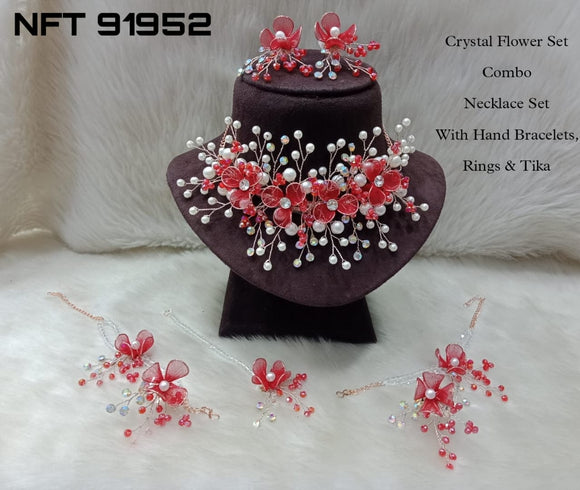 Red  Shade  Crystal Flower Jewellery Set Combo For Women-LR001CFJR