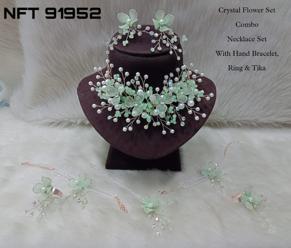 Pastel Green Shade  Crystal Flower Jewellery Set Combo For Women-LR001CFJPGR