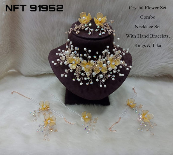Yellow  Shade  Crystal Flower Jewellery Set Combo For Women-LR001CFJY