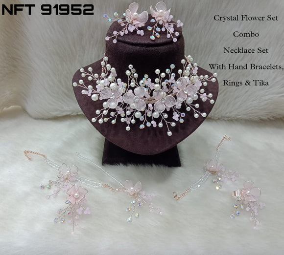 White  Shade  Crystal Flower Jewellery Set Combo For Women-LR001CFJW