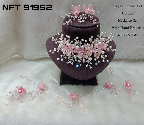 Pastel Pink Shade  Crystal Flower Jewellery Set Combo For Women-LR001CFJPP