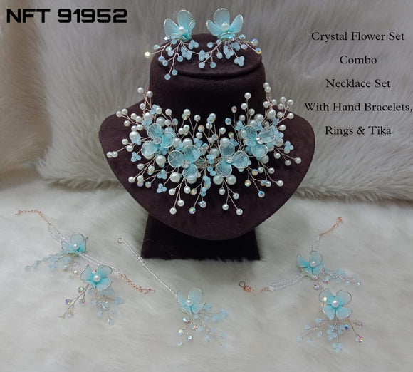 Pastel Blue Shade  Crystal Flower Jewellery Set Combo For Women-LR001CFJPB