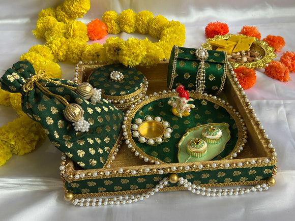 Green Brocade Designer Decorative  Shagun Platter -SHARA001SPGR