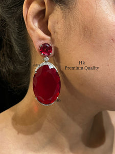 Aneeta, elegant Ruby Red stone Dangling earrings for women -MOE001ERR