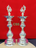 Shreemoyee, elegant Pair of 2 ,  German Silver Peacock Lamps-CZY001SL