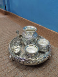 Seshadhri Nilayaya Sri Venkatesaya Elegant Antique Finish German Silver Puja Thali Set-SILU001PTS