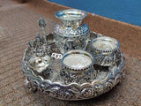 Seshadhri Nilayaya Sri Venkatesaya Elegant Antique Finish German Silver Puja Thali Set-SILU001PTS
