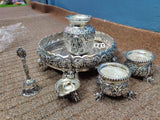 Seshadhri Nilayaya Sri Venkatesaya Elegant Antique Finish German Silver Puja Thali Set-SILU001PTS