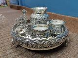 Seshadhri Nilayaya Sri Venkatesaya Elegant Antique Finish German Silver Puja Thali Set-SILU001PTS