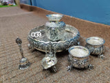 Seshadhri Nilayaya Sri Venkatesaya Elegant Antique Finish German Silver Puja Thali Set-SILU001PTS