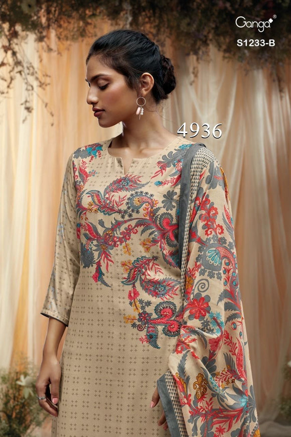 Cream Shade ,Artha Premium Pure Pashmina Salwar Suit Material for women -OB001PSSA