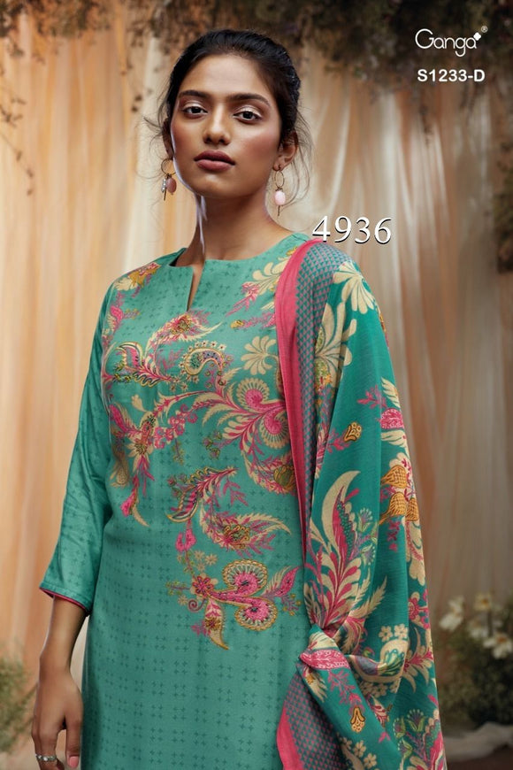 Blue Shade ,Artha Premium Pure Pashmina Salwar Suit Material for women -OB001PSSB